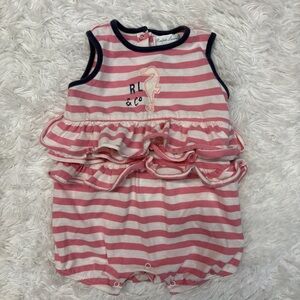 Ralph Lauren Baby Ruffle Pink Stripe Seahorse Romper